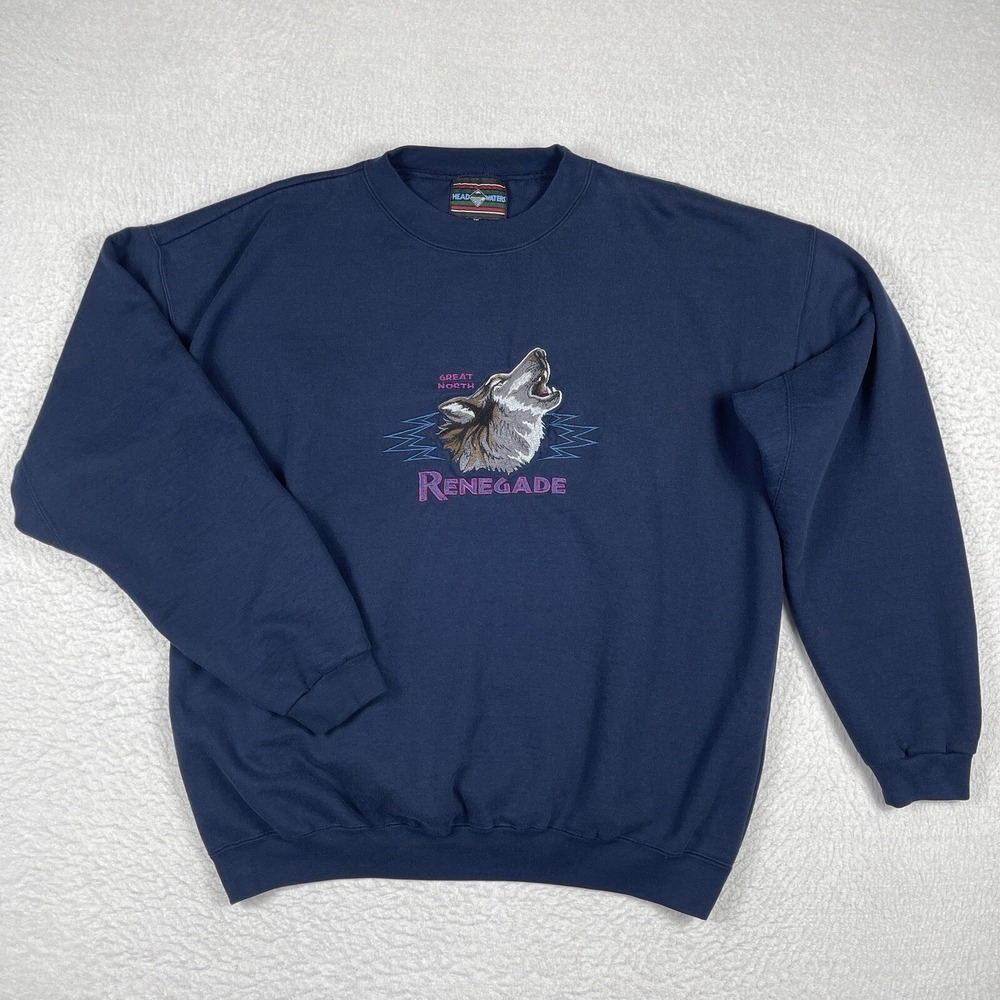 Head Waters Sweatshirt Mens XXL Blue Great North Wolf Nature Vacation Travel